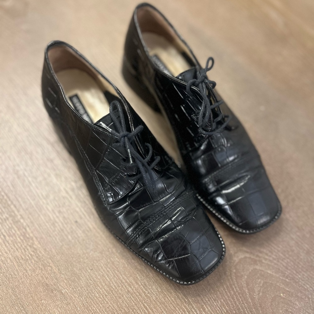 Sesto Meucci Black Animal Alligator Print Loafers